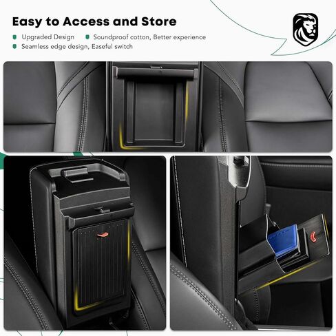 صندوق تخزين مسند الذراع المخفي من YHTAUTO مناسب لطراز Tesla 3 2017-2023 والطراز Y 2020-2024، صندوق تخزين منظم لوحدة التحكم المركزية مع فتحة مغناطيسية وإغلاق - أسود in Kuwait
