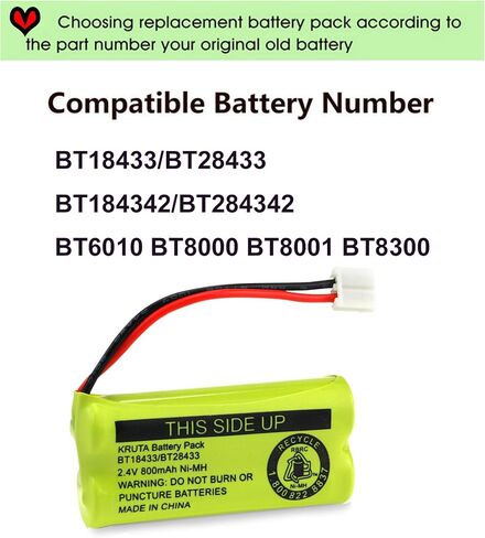 BT18433 BT28433 2.4V 800mAh Ni-MH Cordless Phone Battery Pack Compatible with BT18433/BT28433 CS6219 CS6229 DS6301 DS6151 DS6101 BT184342 BT284342 BT-1011 BT-1018 BT-1022 BT-1031 （4 Pack） in Saudi Arabia