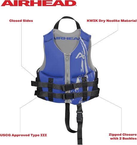 Airhead Children's Swoosh Kwik-Dry Neolite Life Jacket, US Coast Goard Approved Type III Life Jacket, Fits Children 30-50lbs in Saudi Arabia