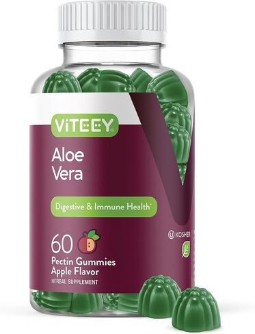 Aloe Vera Gummies for Adults - 50mg - Aids in Digestion and Immune Health - Aloe Vera Supplement - Vegan, Gelatin Free, Gluten Free, GMO Free, Tasty Chewable Raspberry Flavored Gummy in Saudi Arabia