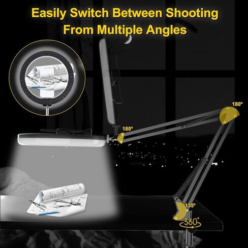 ضوء حلقة سيلفي 10 بوصة مع كاميرا علوية وحامل هاتف، ضوء حلقة سطح المكتب مع جهاز تحكم عن بعد لهاتف iPhone، مناسب لتسجيل الفيديو، اجتماعات التكبير، البث المباشر، TikTok، YouTube in Kuwait
