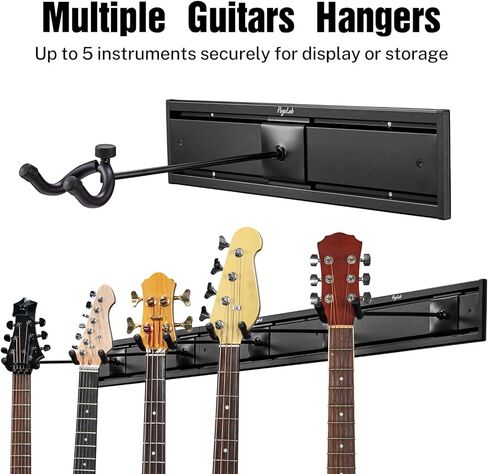 5 حامل جداري للجيتار مع شماعات جيتار قوية للجيتار الصوتي الكهربائي، الجهير، القيثارات المتعددة، البانجو، المندولين، نظام السكك الحديدية المصنوعة من الألومنيوم، أسود in Kuwait