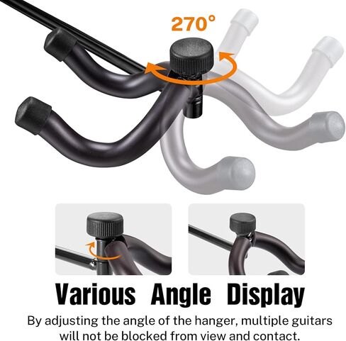 5 حامل جداري للجيتار مع شماعات جيتار قوية للجيتار الصوتي الكهربائي، الجهير، القيثارات المتعددة، البانجو، المندولين، نظام السكك الحديدية المصنوعة من الألومنيوم، أسود in Kuwait
