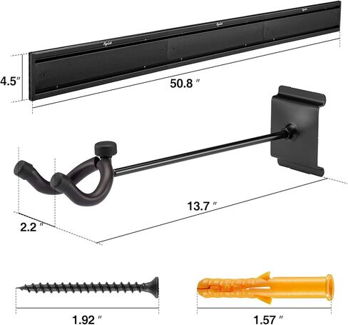 5 حامل جداري للجيتار مع شماعات جيتار قوية للجيتار الصوتي الكهربائي، الجهير، القيثارات المتعددة، البانجو، المندولين، نظام السكك الحديدية المصنوعة من الألومنيوم، أسود in Kuwait