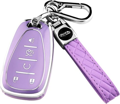 لغطاء مفتاح Chevy Key Fob مع سلسلة مفاتيح، حافظة مفاتيح ناعمة من مادة TPU حماية كاملة لسيارة شيفروليه 2016-2021 Chevy Equinox Malibu Camaro Cruze Blazer Traverse Trax 5 حامل أزرار (أرجواني) in Saudi Arabia