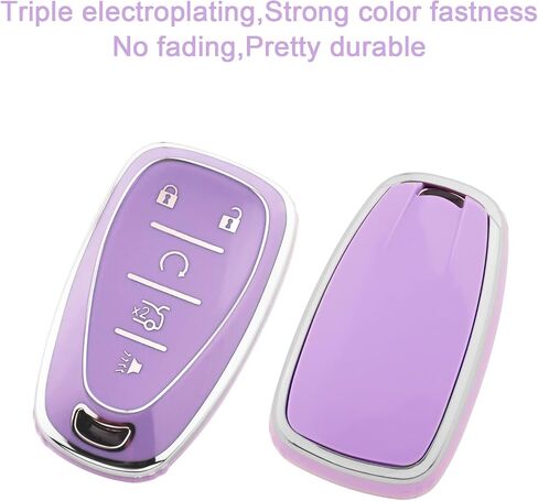 لغطاء مفتاح Chevy Key Fob مع سلسلة مفاتيح، حافظة مفاتيح ناعمة من مادة TPU حماية كاملة لسيارة شيفروليه 2016-2021 Chevy Equinox Malibu Camaro Cruze Blazer Traverse Trax 5 حامل أزرار (أرجواني) in Saudi Arabia