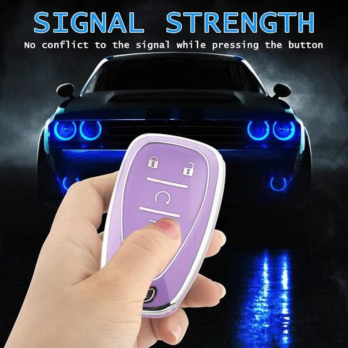 لغطاء مفتاح Chevy Key Fob مع سلسلة مفاتيح، حافظة مفاتيح ناعمة من مادة TPU حماية كاملة لسيارة شيفروليه 2016-2021 Chevy Equinox Malibu Camaro Cruze Blazer Traverse Trax 5 حامل أزرار (أرجواني) in Saudi Arabia