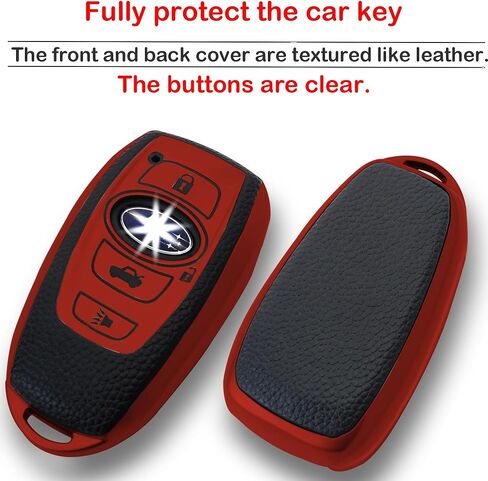 حافظة غطاء مفتاح Subaru Key fob مع سلسلة مفاتيح، حافظة مفاتيح/جلد ناعم من مادة TPU، 4 أزرار تناسب BRZ Legacy Outback Ascent Crosstrek Forester WRX ملحقات السيارة بمفتاح التحكم عن بعد (أحمر) in Saudi Arabia