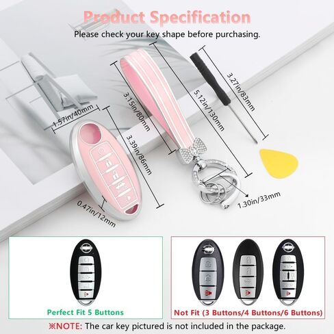 PIFOOG Key Fob Cover for Nissan 5 Button Pink Car Keys Shell Case Bling Keychain Protector Accessories for Altima Sentra Rogue Pathfinder Murano Armada Maxima Versa Soft TPU Girly Women in Kuwait