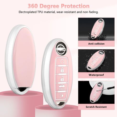 PIFOOG Key Fob Cover for Nissan 5 Button Pink Car Keys Shell Case Bling Keychain Protector Accessories for Altima Sentra Rogue Pathfinder Murano Armada Maxima Versa Soft TPU Girly Women in Kuwait