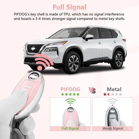 PIFOOG Key Fob Cover for Nissan 5 Button Pink Car Keys Shell Case Bling Keychain Protector Accessories for Altima Sentra Rogue Pathfinder Murano Armada Maxima Versa Soft TPU Girly Women in Kuwait