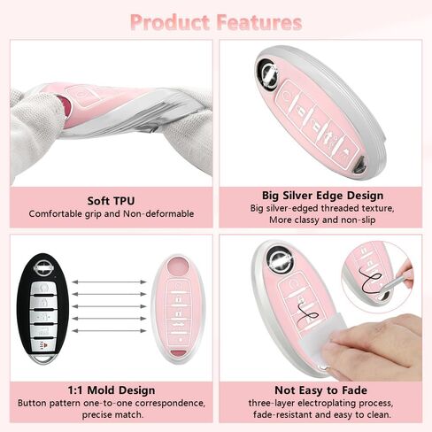 PIFOOG Key Fob Cover for Nissan 5 Button Pink Car Keys Shell Case Bling Keychain Protector Accessories for Altima Sentra Rogue Pathfinder Murano Armada Maxima Versa Soft TPU Girly Women in Kuwait