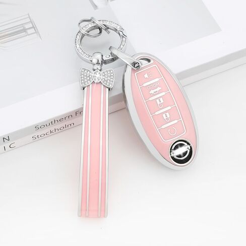 PIFOOG Key Fob Cover for Nissan 5 Button Pink Car Keys Shell Case Bling Keychain Protector Accessories for Altima Sentra Rogue Pathfinder Murano Armada Maxima Versa Soft TPU Girly Women in Kuwait