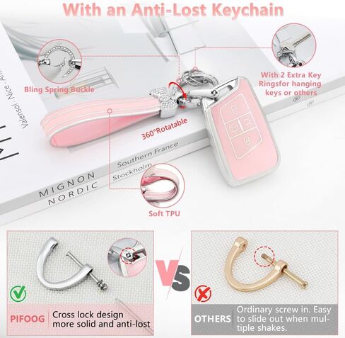 PIFOOG Key Fob Cover for Nissan 5 Button Pink Car Keys Shell Case Bling Keychain Protector Accessories for Altima Sentra Rogue Pathfinder Murano Armada Maxima Versa Soft TPU Girly Women in Kuwait
