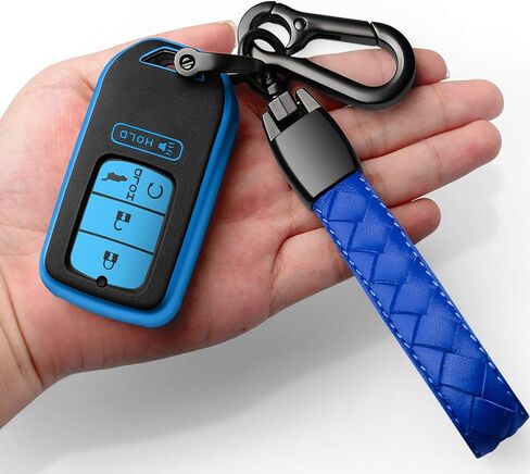 Sindeda لغطاء Honda Key fob مع سلسلة مفاتيح جلدية، حماية كاملة من مادة TPU الناعمة، حافظة مفاتيح متوافقة مع Honda Accord Civic CRV Pilot Odyssey Passport Smart Remote Key، Key Fob Shell أحمر in Kuwait