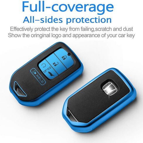 Sindeda لغطاء Honda Key fob مع سلسلة مفاتيح جلدية، حماية كاملة من مادة TPU الناعمة، حافظة مفاتيح متوافقة مع Honda Accord Civic CRV Pilot Odyssey Passport Smart Remote Key، Key Fob Shell أحمر in Kuwait