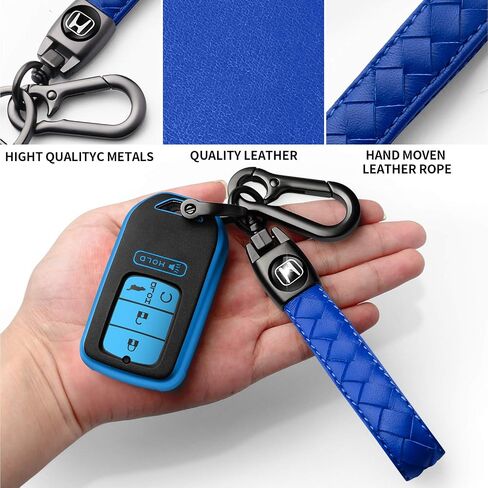 Sindeda لغطاء Honda Key fob مع سلسلة مفاتيح جلدية، حماية كاملة من مادة TPU الناعمة، حافظة مفاتيح متوافقة مع Honda Accord Civic CRV Pilot Odyssey Passport Smart Remote Key، Key Fob Shell أحمر in Kuwait