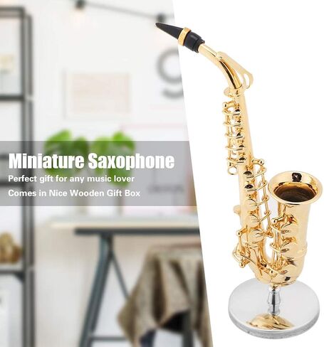 Miniature Alto Saxophone, Mini Saxophone Instrument Model with Gift Box for Home Desk Shelf Music Room Decor Gift Idea in Kuwait
