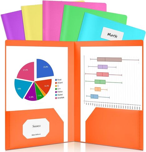 6 عبوات من مجلدات Sooez ذات جيبين مع ملصقات، ومجلدات بلاستيكية شديدة التحمل مع جيوب، ومجلدات ملفات جيب بلاستيكية بلون الباستيل للمستندات، ومجلد بولي بحجم الحروف، ومجلد مدرسي ملون للأطفال in Saudi Arabia