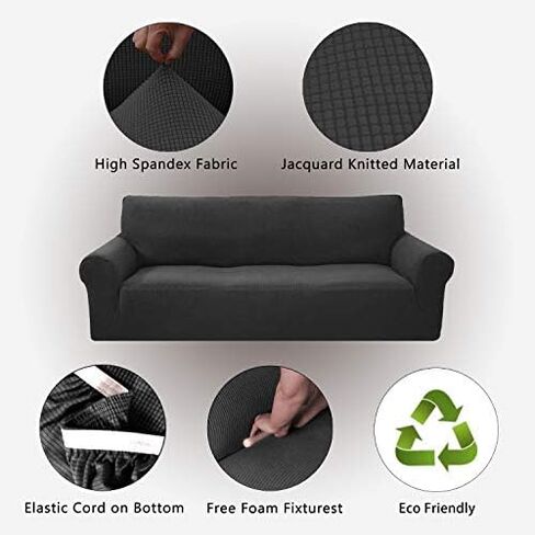 أغطية أريكة وأغطية أريكة من Sapphire Home مكونة من قطعتين، مجموعة أغطية للأريكة والمقعدين، قابلة للتمدد، خالية من التجاعيد، واقي للأثاث، أغطية للأريكة لغرفة المعيشة، ميكروسويد (بيج/رمادي داكن) in Saudi Arabia