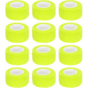 MECCANIXITY 12 Pack Elastic Cohesive Bandage Wrap 1 Inch x 5 Yards Breathable Self Adhesive Athletic Tape Roll Fluorescent Yellow for Sports Wrist Ankle Support