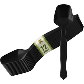 12 Pack Black Plastic Serving Spoons For Buffet 7.5 Inch - Black Plastic Serving Utensils For Hot And Cold Food - Disposable Serving Utensils For Parties, Holidays And Gatherings