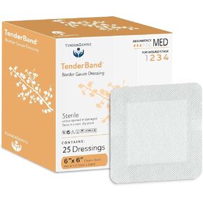 Bordered Gauze Island Dressing 6x6-25 Large Adhesive Bandages for Wound Protection - Good for Hospitals, Medical Facilities, First Aid Kits, and More