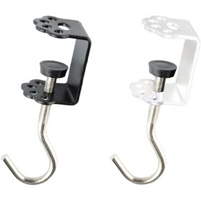 2 PCS Desk Bag Hook, Universal Desk Mount Bag Holder Hook, Portable Bag Hook Clamp-On Backpack Holder Clamp for Backpack Table Purse Clothes Handbag (Black and White)