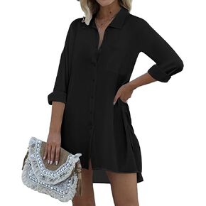 Ekouaer Women's Beach Bikini Cover-up Long Roll-up Sleeve Beach Shirt Bathing Suit Cover Up