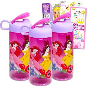 Disney Princess Water Bottle Set for Kids – Bundle with 3 Disney Princess Drinking Bottles, Stickers, and More | Disney Princess Drinking Cups