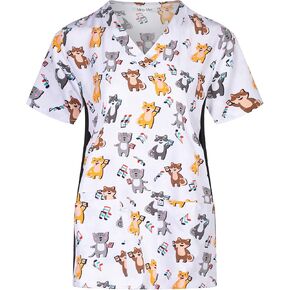 Minty Mint Women's 4 Way Stretch Easy Dry Printed V-Deac Medical Scrub Top Work Doctor Doctor EMT Pertibery Peterinior