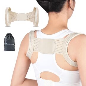 WEEOATAR Posture Corrector,Upper Back Brace Easy to Use,Highly Elastic Posture Trainer,Adjustable Back Straightener Brace,Posture Corrector Strap for Adults and Kids(Beige,L)