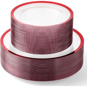 By Madee HEAVYWEIGHT 100 Pc Clear and Red Party Plates | Includes 50 Dinner & 50 Dessert Plates (50 Guests)