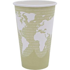 ECO PRODUCTS Compostable Disposable World Art 16oz Large Coffee Cups, Case of 1000, Renewable Hot Paper Cup, Plant Based PLA Lining, Color Coded