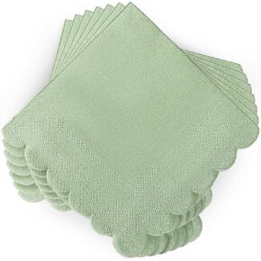 100 Pcs Sage Green Napkins Scalloped Edged Dessert Cocktail Napkins Folded 5 x 5 Inches Disposable Napkins for Dinner Wedding Birthday Party