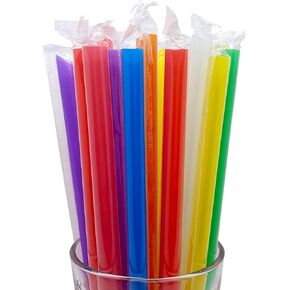 Boba Straws Smoothie Bubble Tea Milkshakes Jumbo Slushie Plastic Individually Wrapped Wide Large Straws for Milkshake(100Pcs, 0.43inch, 9.45inch)