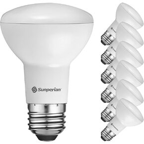 SUNPERIAN 6 Pack BR20 LED Bulb, 6W=50W, 6500K Ultra Daylight, 550 Lumens, Dimmable Flood Light Bulbs for Recessed Cans, Enclosed Fixture Rated, Damp Rated, UL Listed, E26 Standard Base