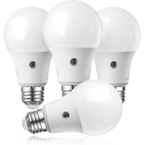EDISHINE Dusk to Dawn Light Bulbs, 5000K Daylight Glow, Outdoor LED Light Bulb, Dual External Sensor Light, Automatic On/Off, 800LM Bright Light Bulb, 9W(60W Equivalent), E26 Base, 4 Pack, UL Listed