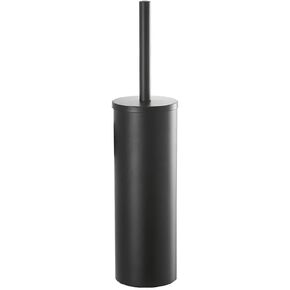 Toilet Brush and Holder Set KWQKEM Stainless Steel Toilet Bowl Cleaners Brush and Holder Free Standing with Lid Bathroom Accessories Brush Head Replaceable Stylish Modern Design (Matte Black)
