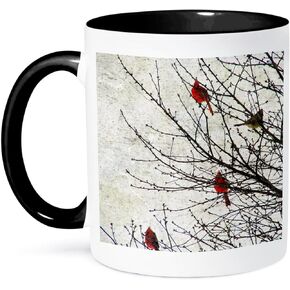 3dRose Cardinals Photographed by Angelandspot-Two Tone Black Mug, 1 Count (Pack of 1), Multicolored