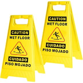 17.5" Caution Wet Floor Signs 2 pack，Slippery When Wet Sign Bilingual Safety Warning Sign Commercial Double-Sided A-Shaped Frame