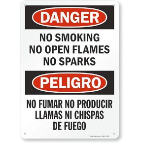 SmartSign "Danger - No Smoking, No Open Flames, No Sparks" Bilingual Sign | 10" x 14" Aluminum