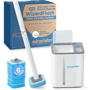 WizardFlush Toilet Brush - Disposable Toilet Bowl-Cleaner for Bathroom - Scrub Brush for Toilet - Space Saving for Storage - Deep Cleaning Wand - Easy to Assemble