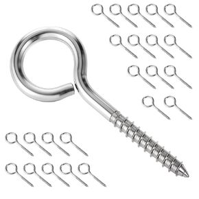 24 Pack 3-1/5 Inch 304 Stainless Steel Eye Shape Screws Metal Hook, Heavy Duty Hanging Hooks Eyelet Screws Bolt for Yoga & Brazilian Hammocks, Swing Chair, M6 Screw (Style B)