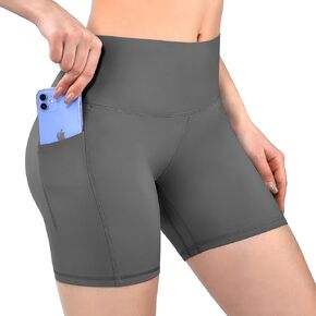 Hethrone Biker Shorts Women with Pockets, Black High Waisted Gym Shorts for Workout Yoga Cycling Grey 1 Pack M