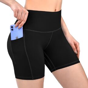 Hethrone Biker Shorts Women with Pockets, Black High Waisted Gym Shorts for Workout Yoga Cycling Black 1 Pack L
