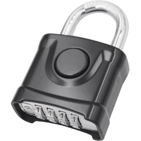 Heavy Duty Combination Lock Strong 4 Digit High Security Solid All Weather Combo Padlock Push Button Release Lock for Outdoor Garden Gate Gym Fence (One Touch Unlocking, Black, Normal Shackle)