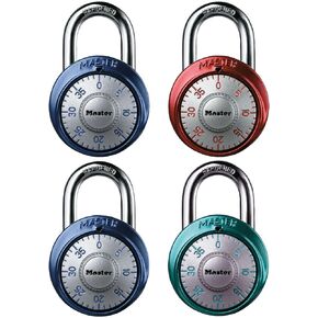 Master Lock 1561DAST Dial Combination Padlock, 1-7/8 in. Wide with 3/4 in. Long Shackle, 4 Pack, Assorted Colors