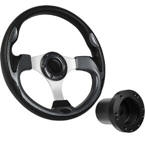 FAHKNS Golf Cart Steering Wheel And Adapter Kit, Universal 12.5" Steering Wheel EZGO Steering Wheel Adapter, EZGO TXT & RXV Steering Wheel Hub Adapter & 5/6 Hole Golf Cart Steering Wheels