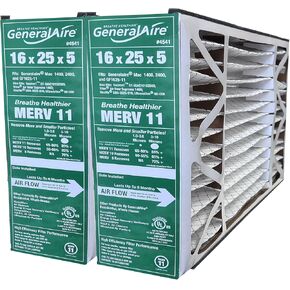 GeneralAire 4541 Furnace Filter | Actual Size 15 5/8" x 24 3/16" x 4 15/16." (16x25x5) | Replaces Part # 4511 | MERV 11 | Pack of 2